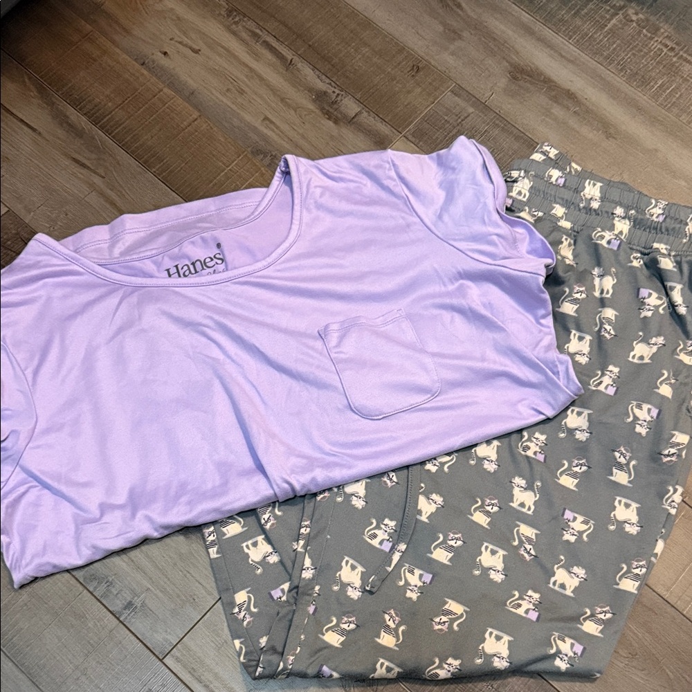 Hanes Light Purple Top and Charcoal Pajama Set